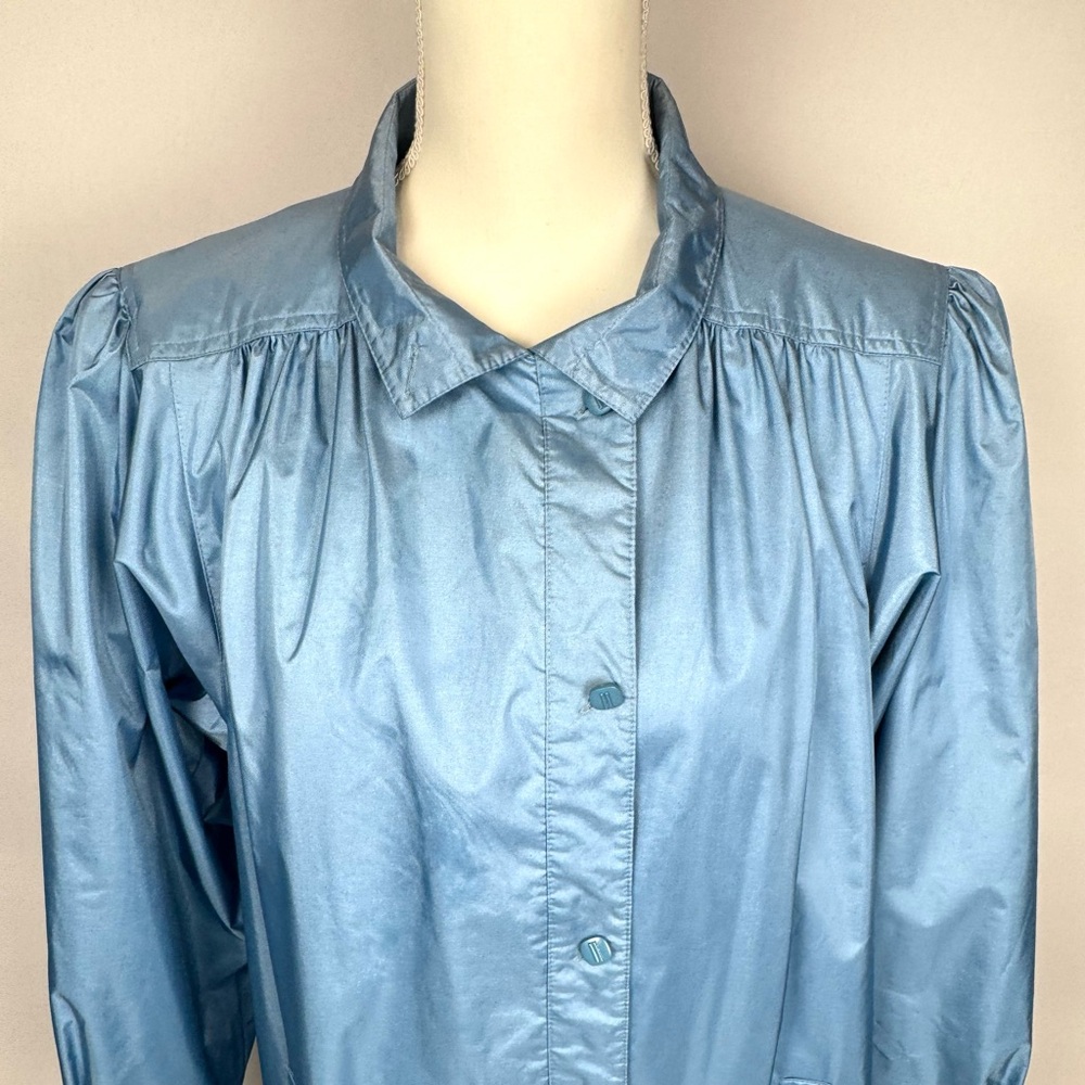 Vintage British Mist Women's Trench Coat Light Blue Lightweight Pockets Size 16 - Picture 2 of 12